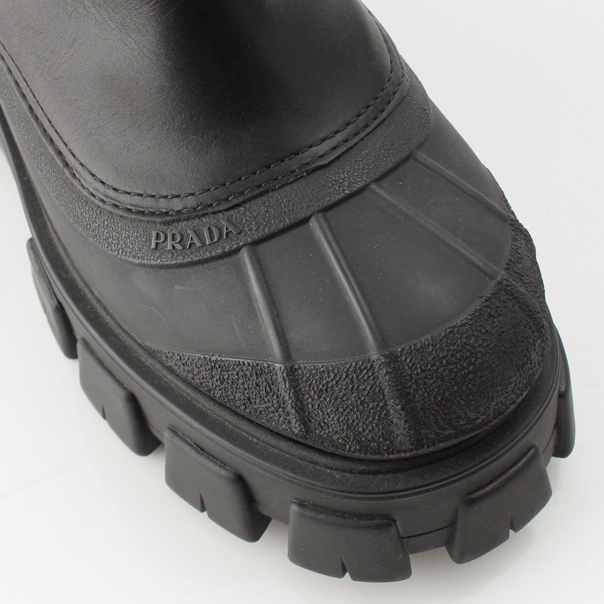 Prada Monolith Shearling Logo Thick Sole Long Boots Black — view 6