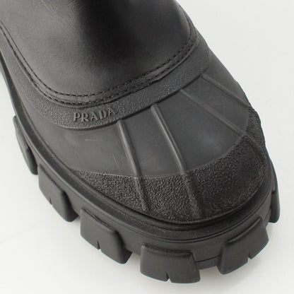 Prada Monolith Shearling Logo Thick Sole Long Boots Black — view 6