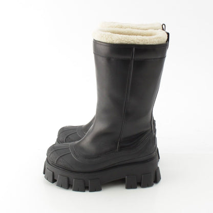 Prada Monolith Shearling Logo Thick Sole Long Boots Black — view 3