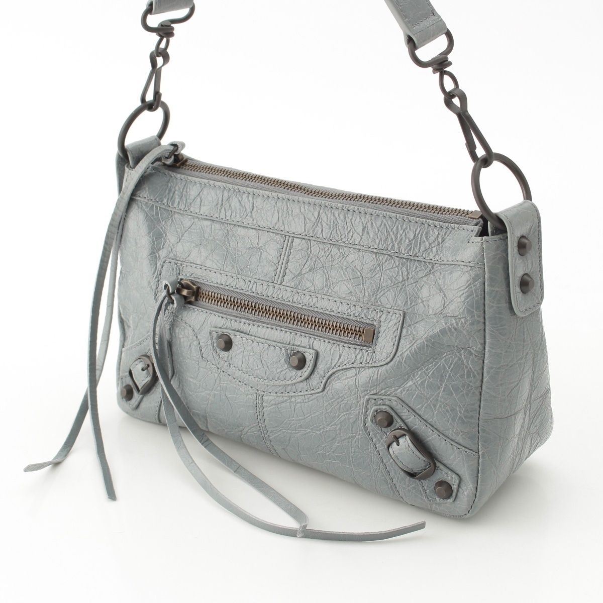 Balenciaga le City Moto Leather Mini 2-Way Handle Gray Handbag — view 3