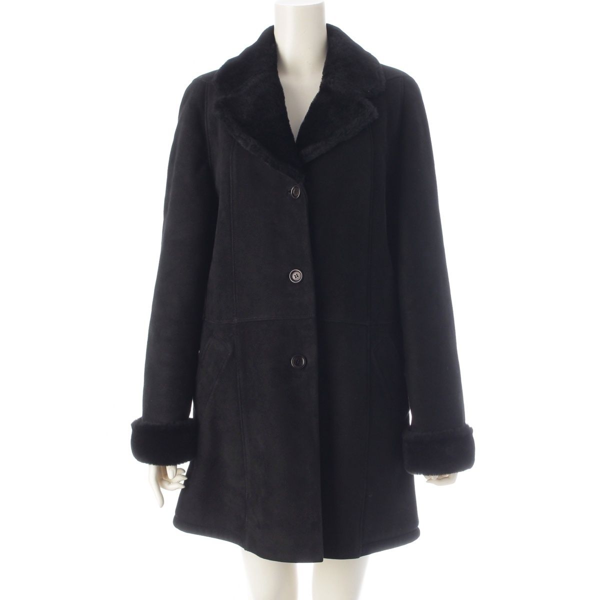 Loewe Cowhide Shearling Vintage Logo Button Coat Black 40