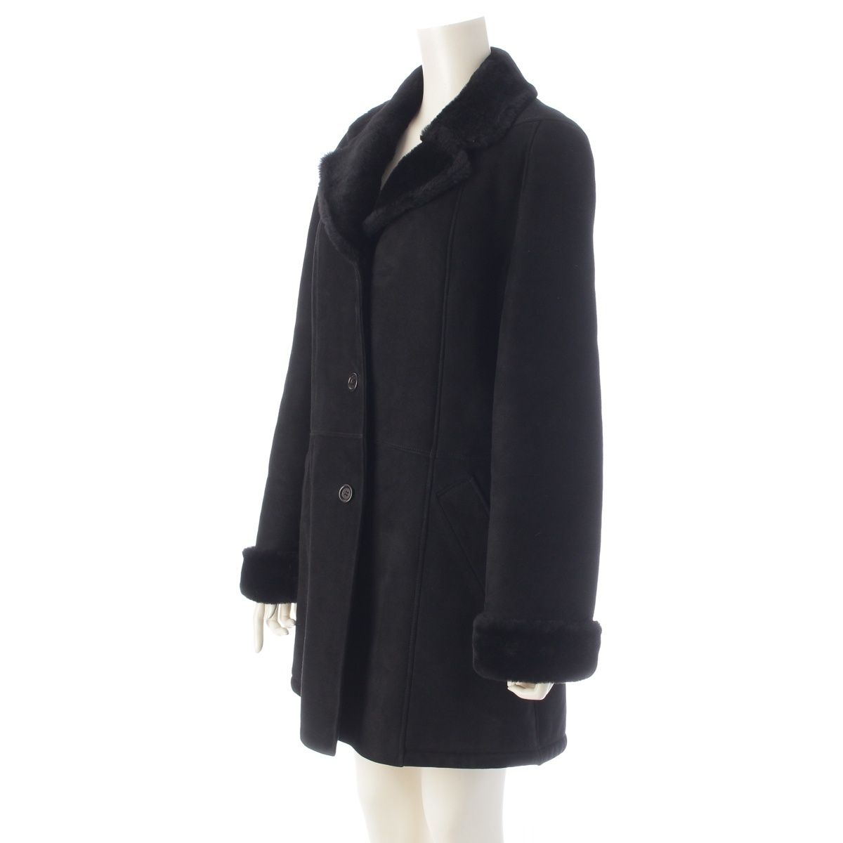 Loewe Cowhide Shearling Vintage Logo Button Coat Black 40 — view 2
