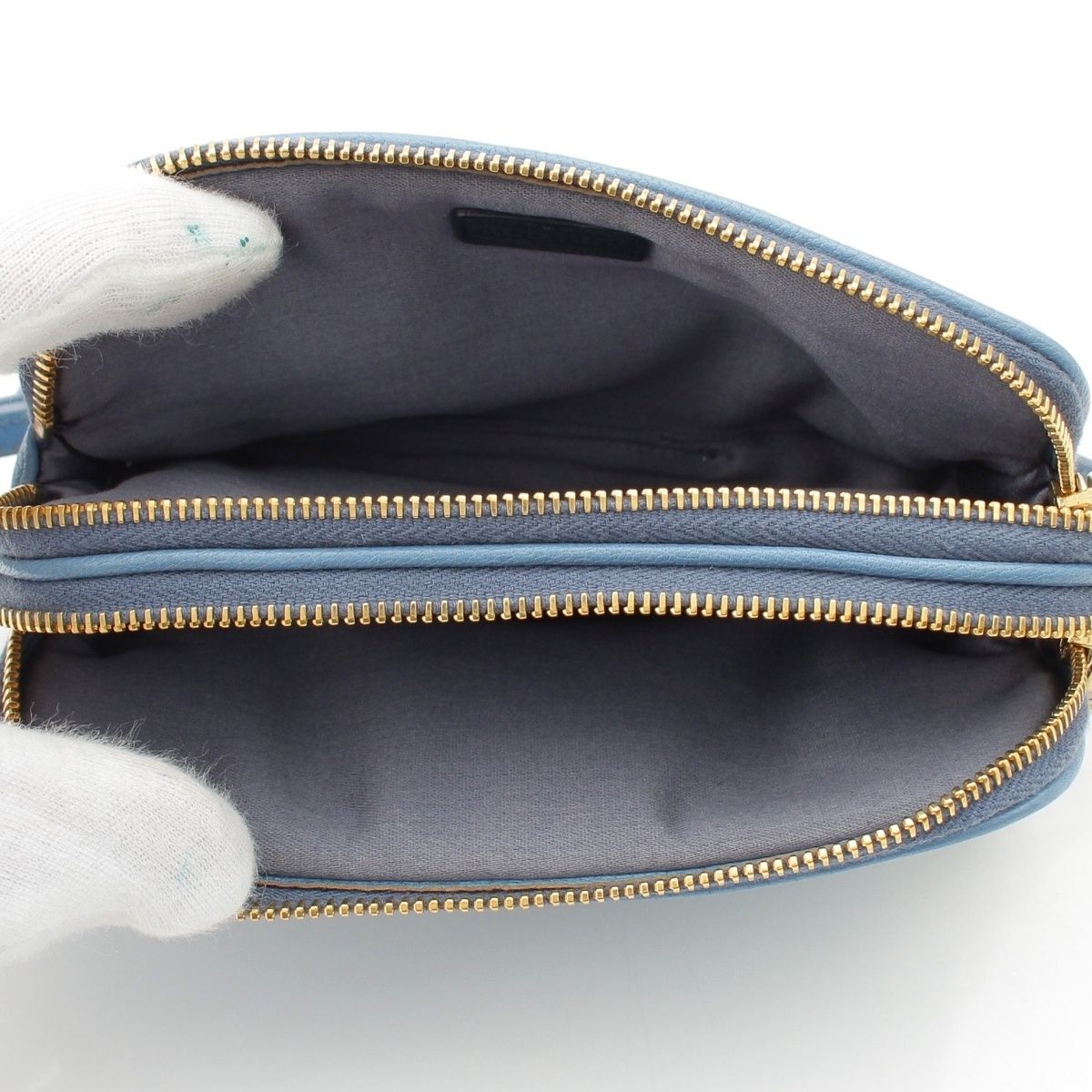 Miu Miu Madras Leather Pouch Light Blue — view 7
