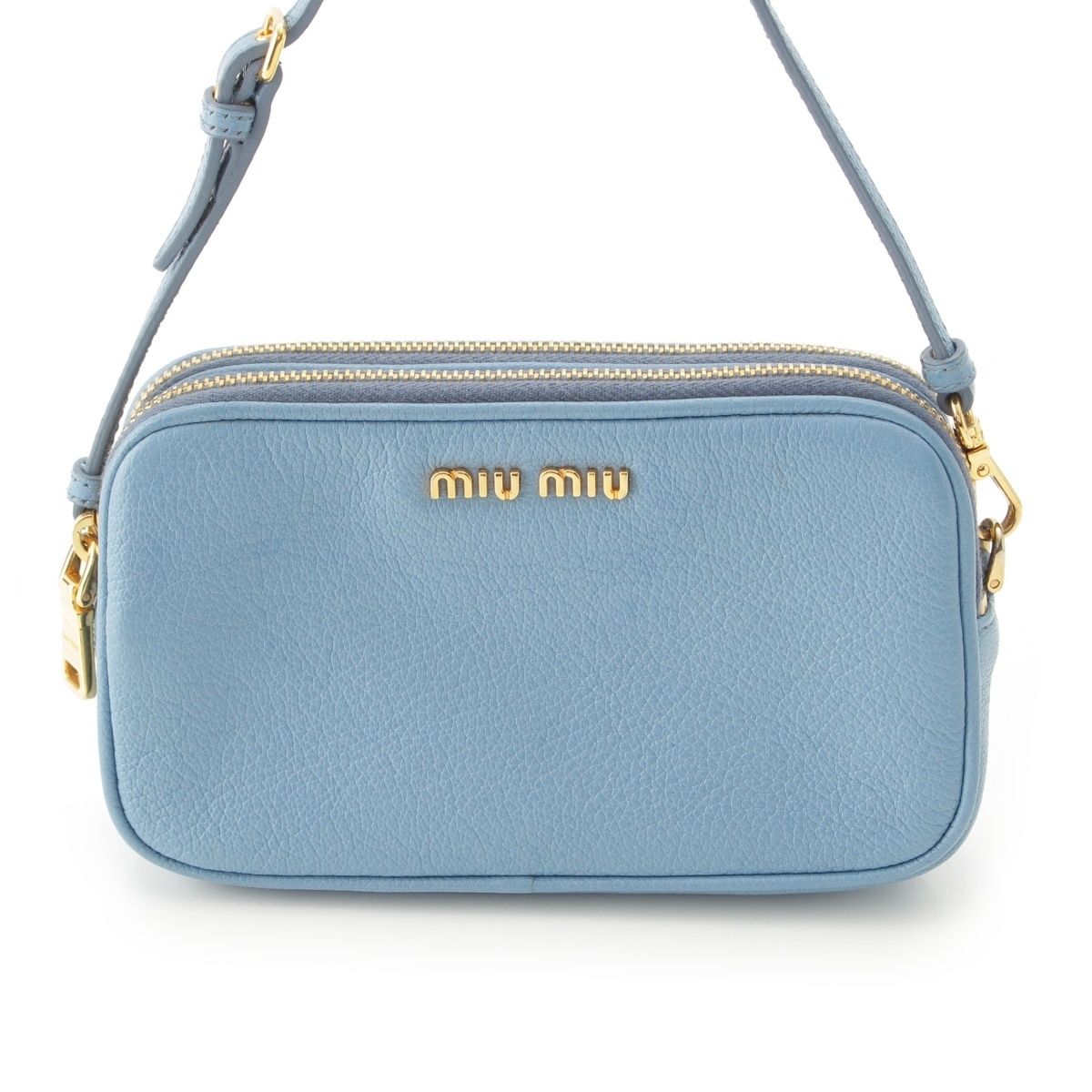 Miu Miu Madras Leather Pouch Light Blue — view 2