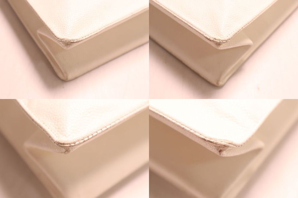 Chanel Caviar Leather Jumbo CC Logo White Chain Tote Bag — view 5