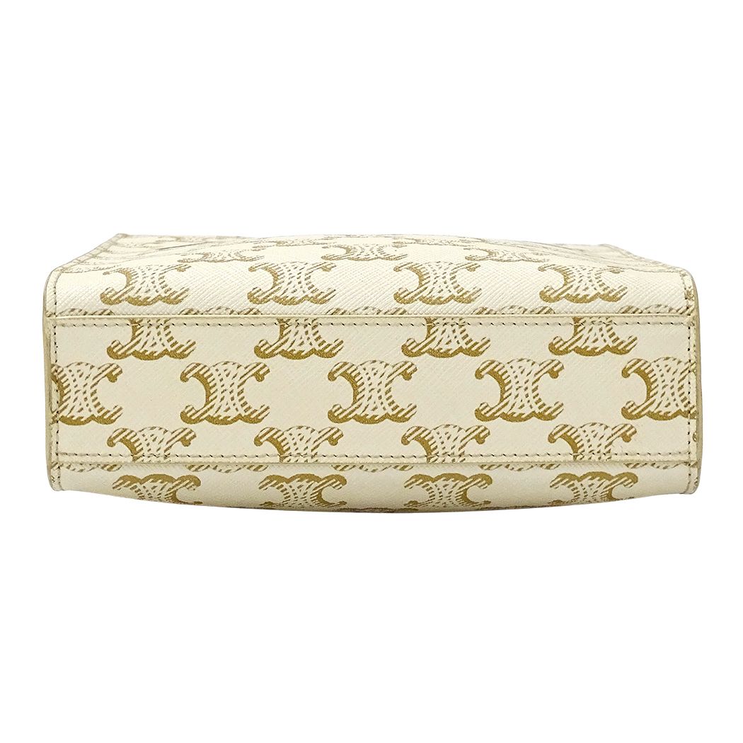 Celine Handle Shoulder Bag 2-Way Triomphe Mini Vertical Cabas White Brown Small — view 3