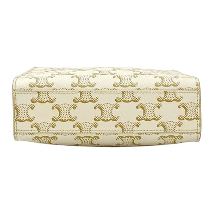 Celine Handle Shoulder Bag 2-Way Triomphe Mini Vertical Cabas White Brown Small — view 3