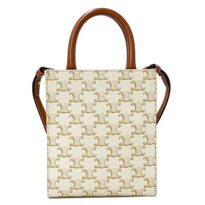Celine Handle Shoulder Bag 2-Way Triomphe Mini Vertical Cabas White Brown Small — view 2