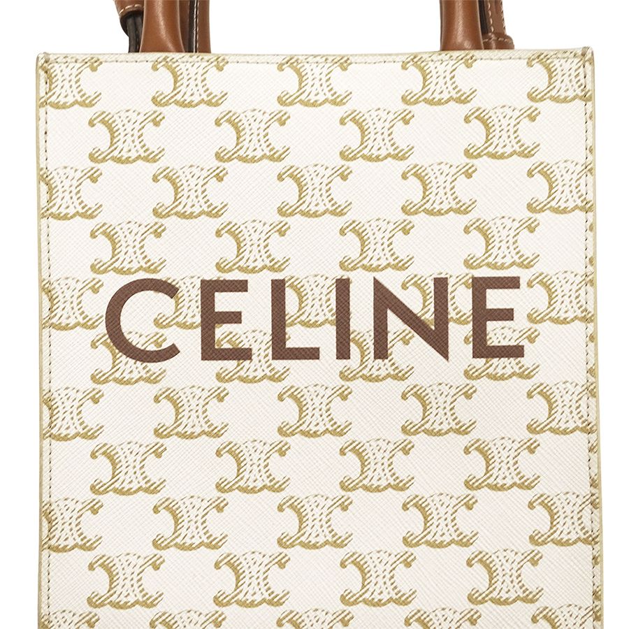 Celine Handle Shoulder Bag 2-Way Triomphe Mini Vertical Cabas White Brown Small — view 6