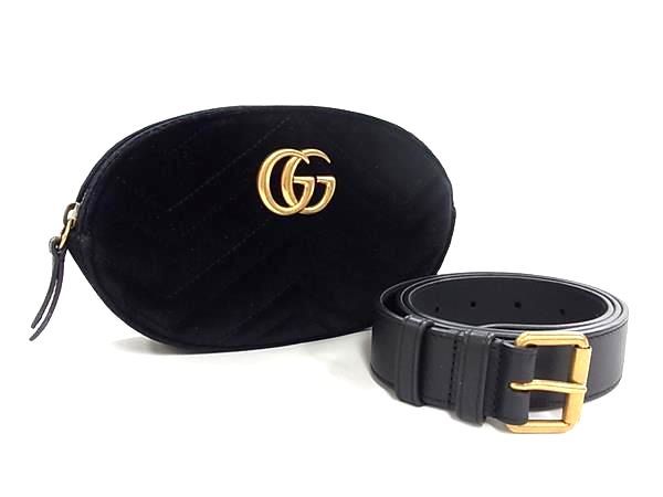Gucci GG Marmont Velour Leather Waist Pouch Belt Bag Black