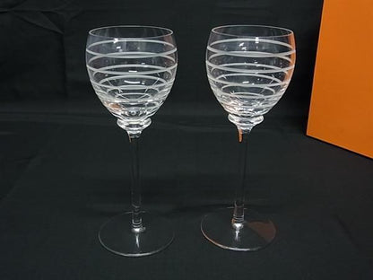 Hermes Fanfare Crystal Glass Wine Tableware 2 Customer Set Clear BR