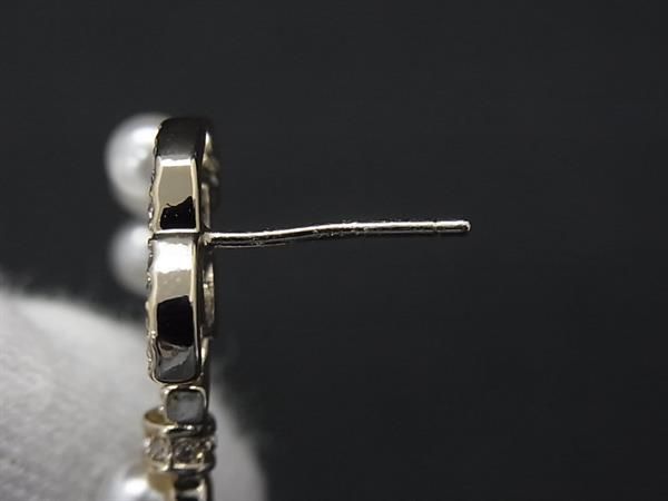 Chanel CC Logo C Rhinestone Earrings Gold Ivory — view 4