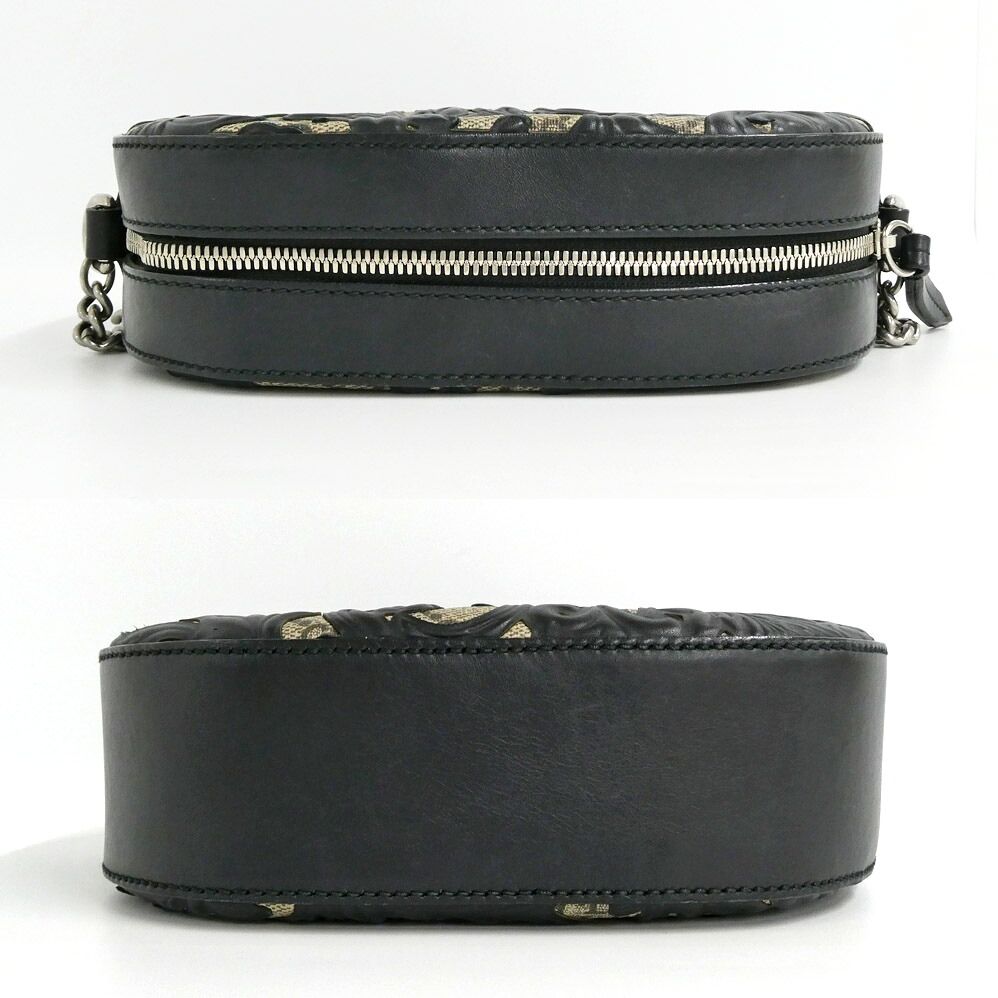 Gucci Arabesque GG Supreme Chain Shoulder Bag Beige Black Canvas Leather — view 3