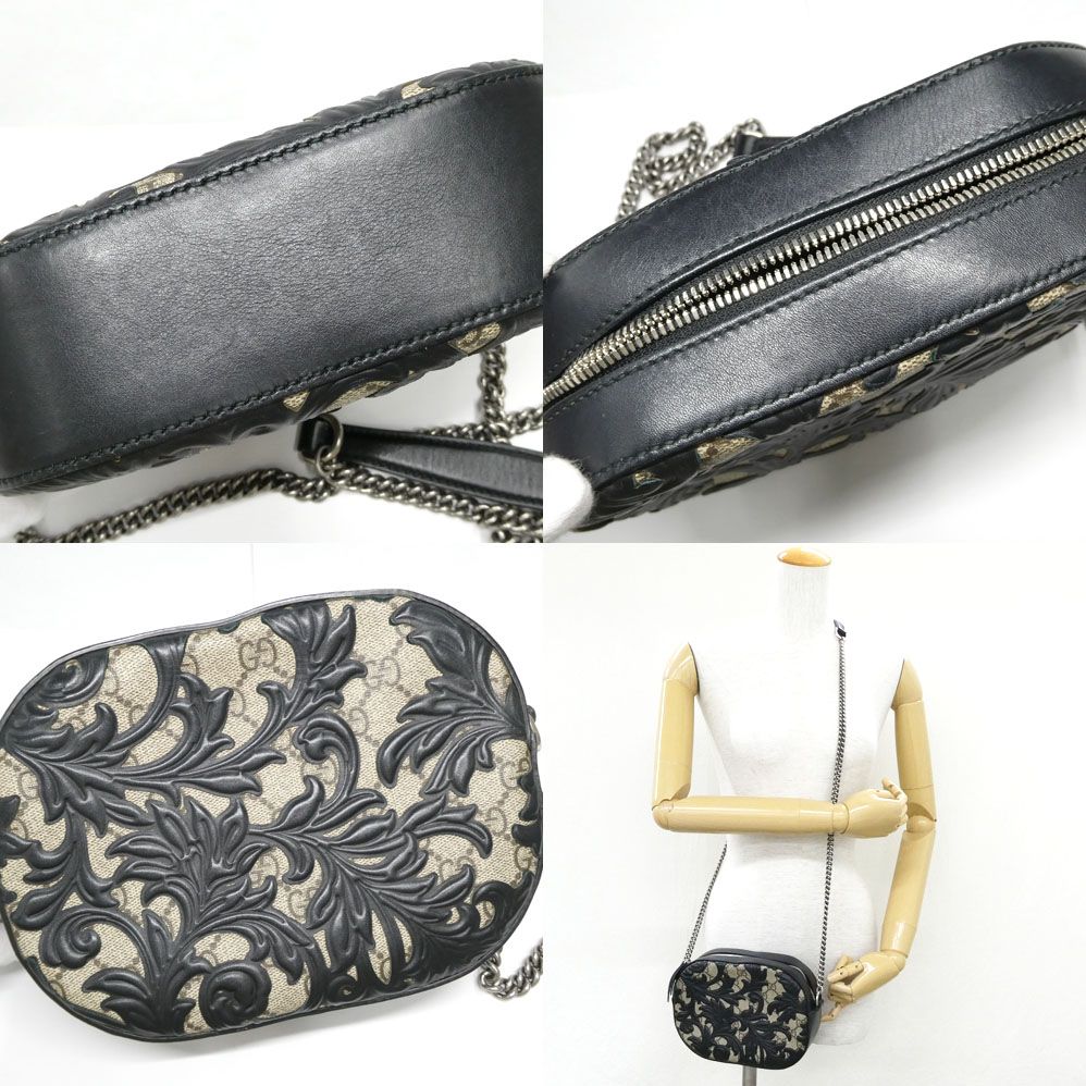 Gucci Arabesque GG Supreme Chain Shoulder Bag Beige Black Canvas Leather — view 8