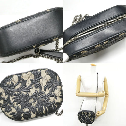 Gucci Arabesque GG Supreme Chain Shoulder Bag Beige Black Canvas Leather — view 8