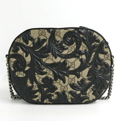 Gucci Arabesque GG Supreme Chain Shoulder Bag Beige Black Canvas Leather — view 2