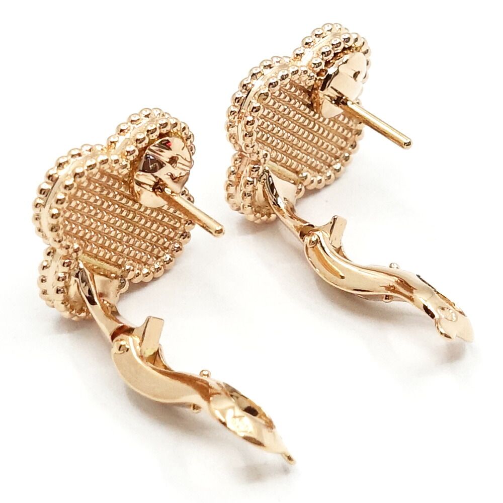 Van Cleef & Arpels 18K Pink Gold Vintage Alhambra Earrings Mimosa Textured Rose — view 8