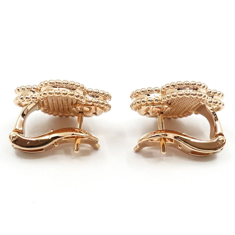 Van Cleef & Arpels 18K Pink Gold Vintage Alhambra Earrings Mimosa Textured Rose — view 5