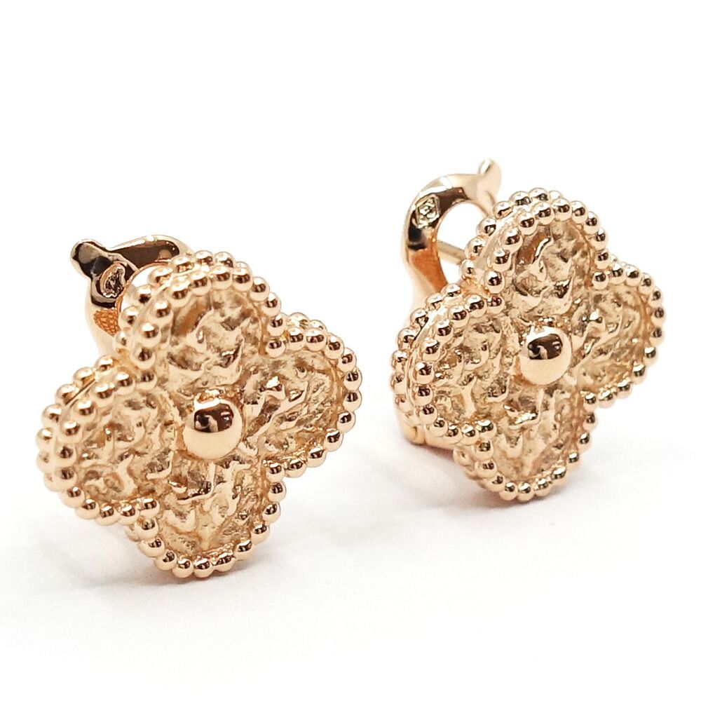 Van Cleef & Arpels 18K Pink Gold Vintage Alhambra Earrings Mimosa Textured Rose — view 2