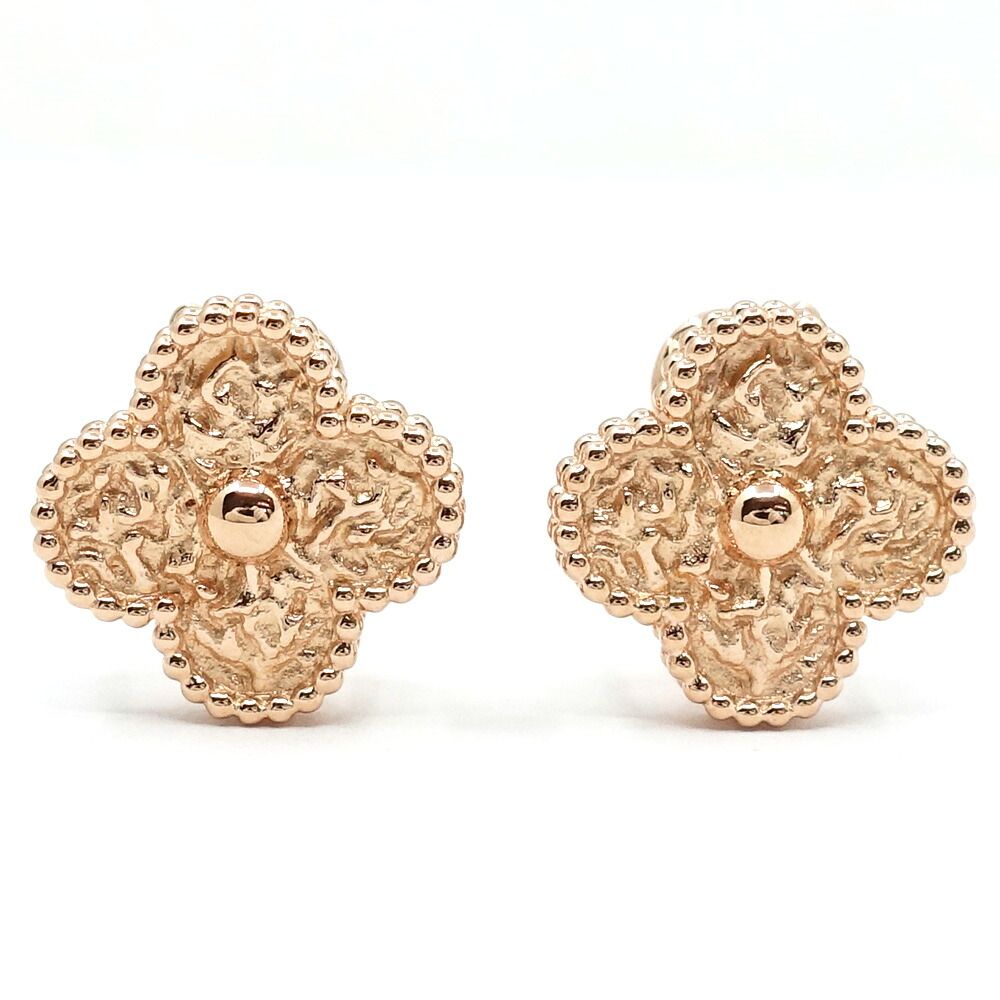 Van Cleef & Arpels 18K Pink Gold Vintage Alhambra Earrings Mimosa Textured Rose