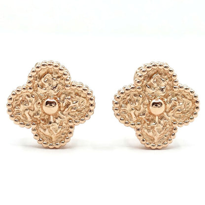Van Cleef & Arpels 18K Pink Gold Vintage Alhambra Earrings Mimosa Textured Rose