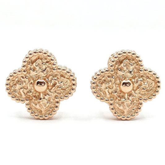 Van Cleef & Arpels 18K Pink Gold Vintage Alhambra Earrings Mimosa Textured Rose