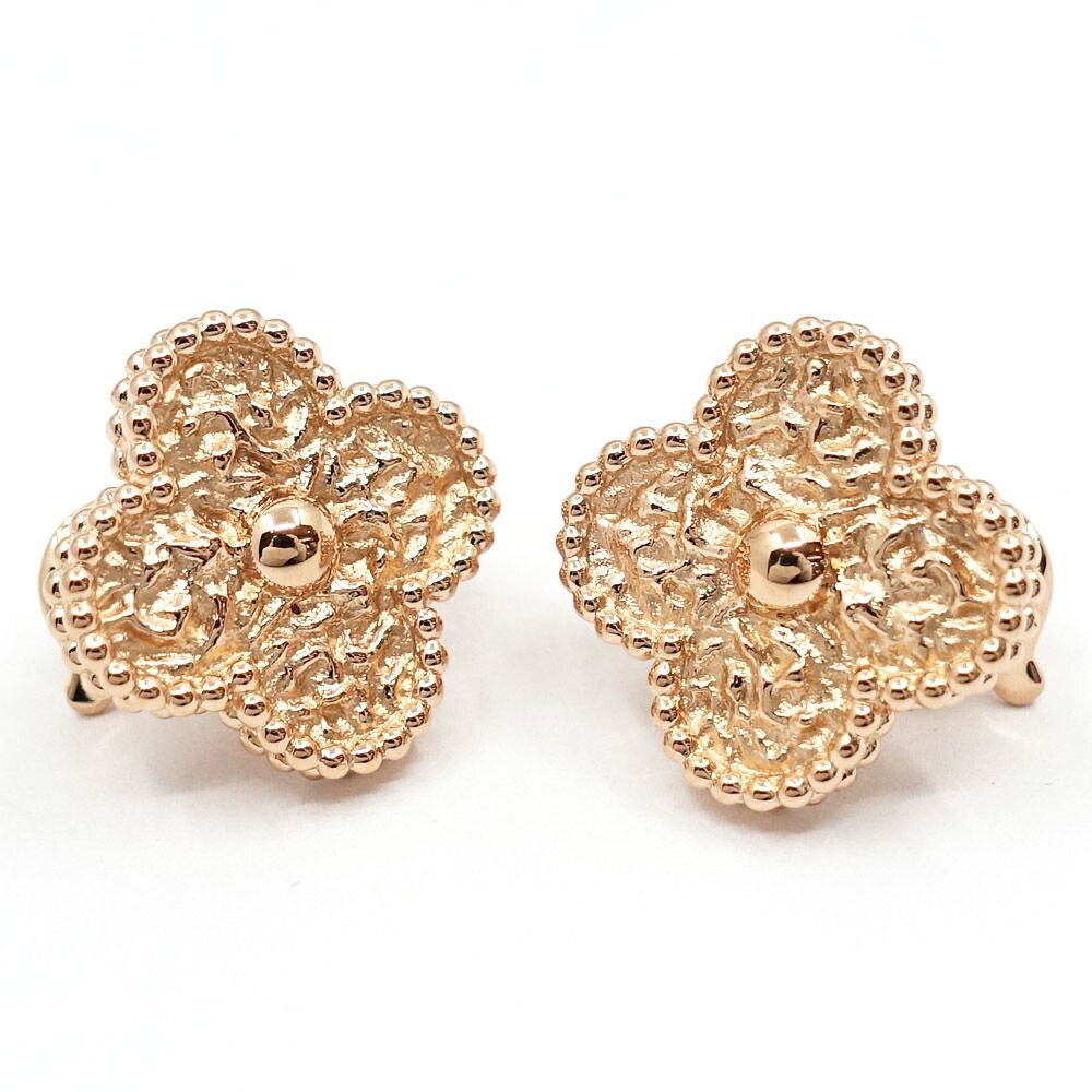 Van Cleef & Arpels 18K Pink Gold Vintage Alhambra Earrings Mimosa Textured Rose — view 4
