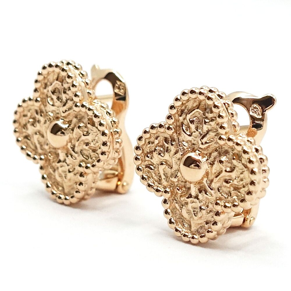 Van Cleef & Arpels 18K Pink Gold Vintage Alhambra Earrings Mimosa Textured Rose — view 3