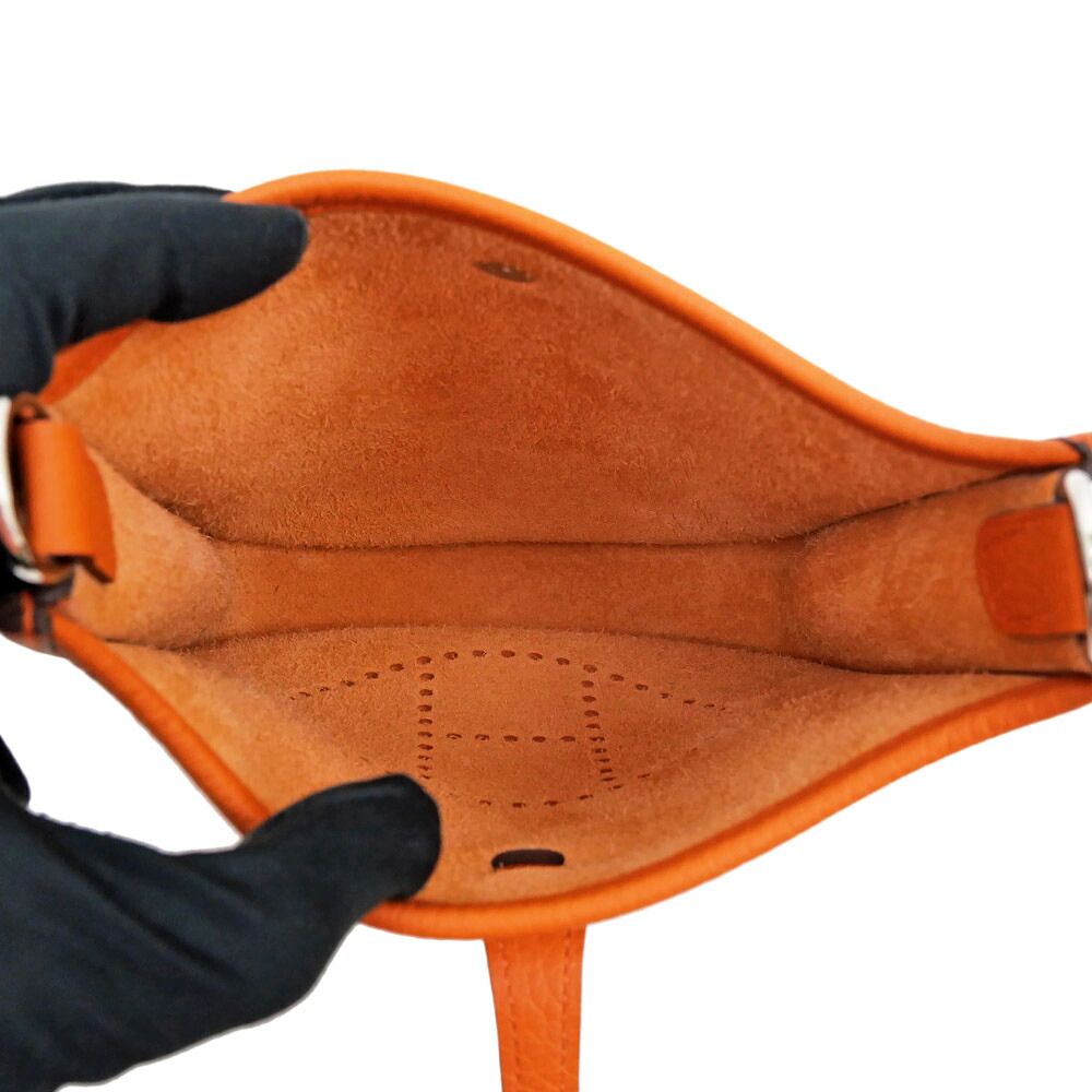 Hermes Evelyne TPM Orange Silver Taurillon Clemence Leather Shoulder Bag — view 6