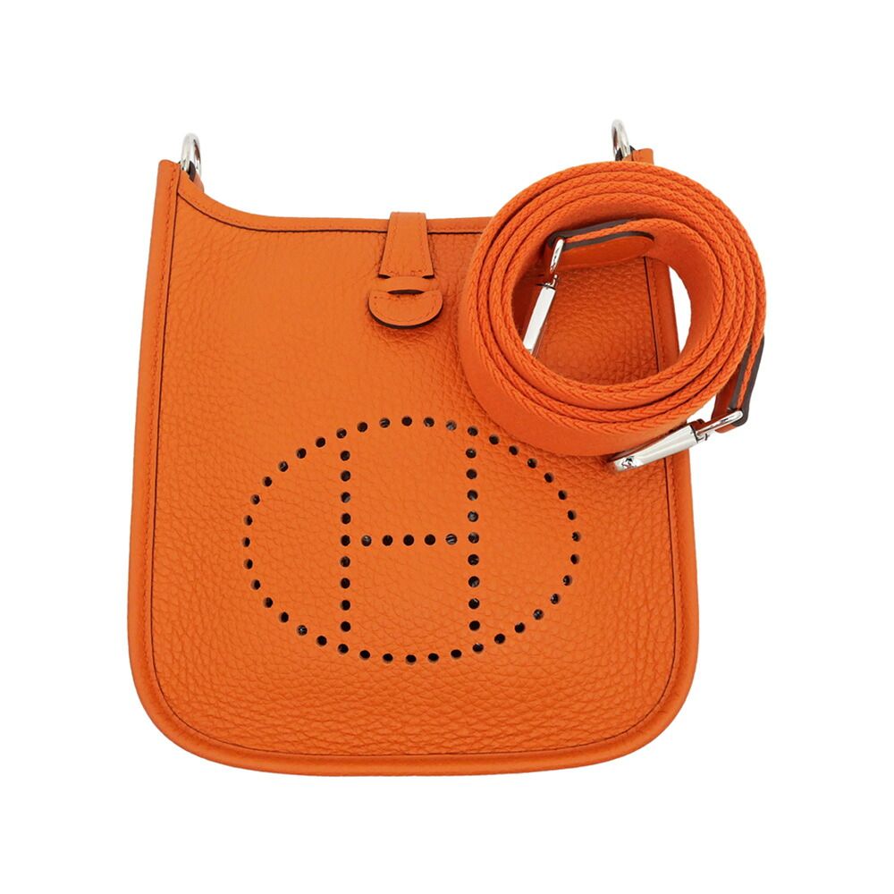 Hermes Evelyne TPM Orange Silver Taurillon Clemence Leather Shoulder Bag