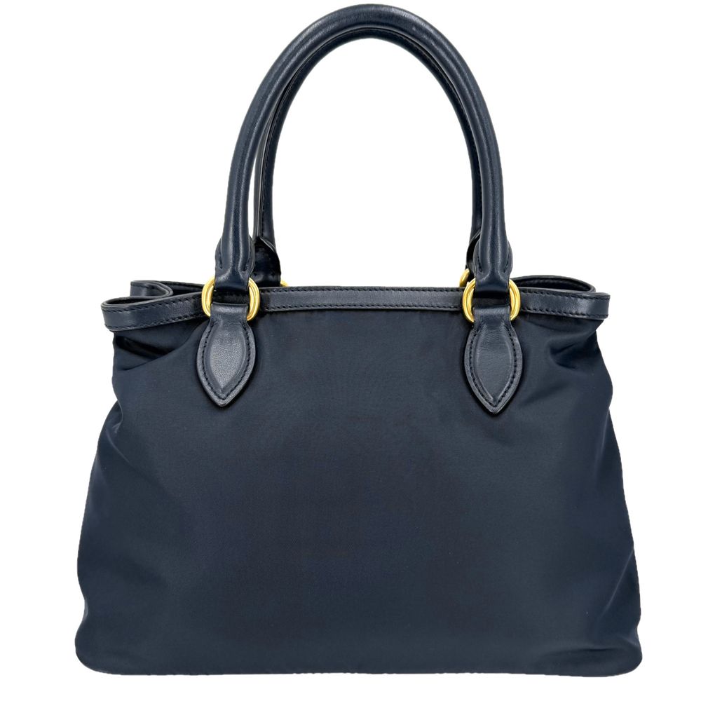 Prada 2-Way Shoulder Bag Handle Nylon Leather Navy Gold — view 2