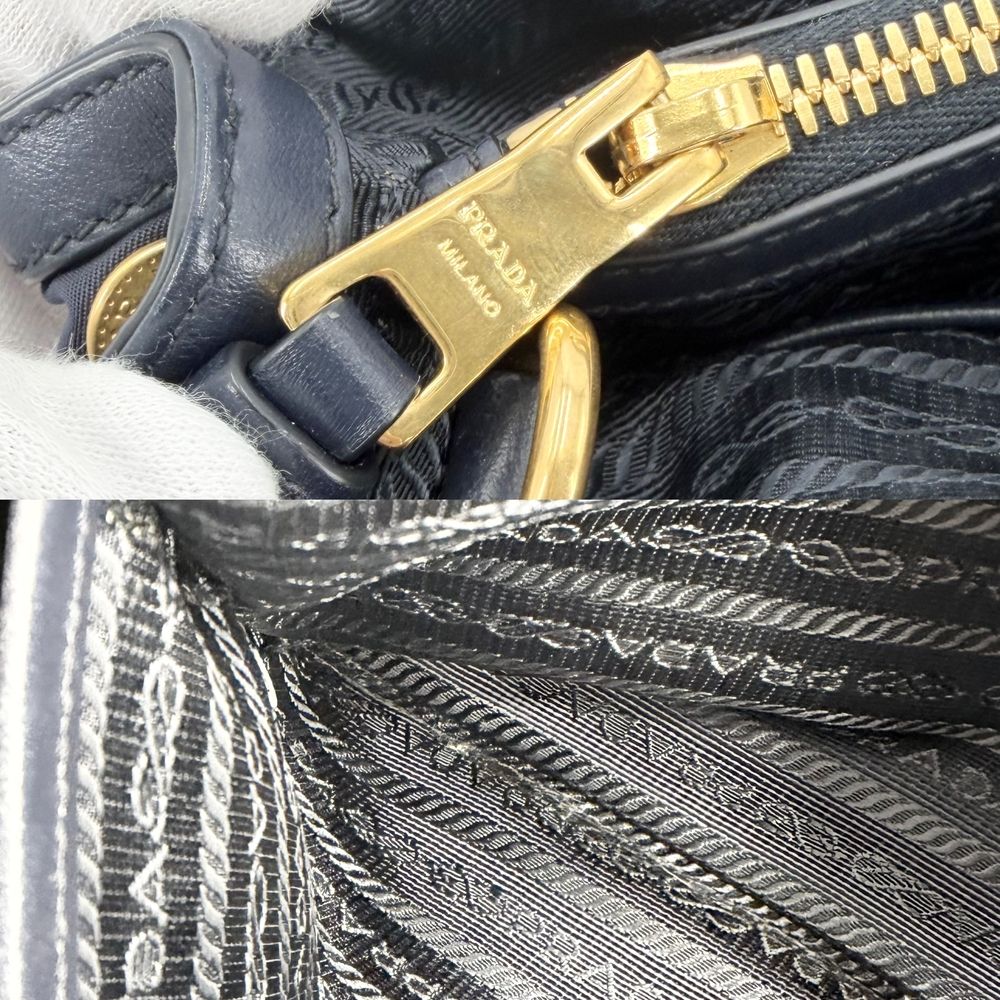 Prada 2-Way Shoulder Bag Handle Nylon Leather Navy Gold — view 7
