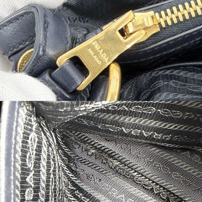 Prada 2-Way Shoulder Bag Handle Nylon Leather Navy Gold — view 7