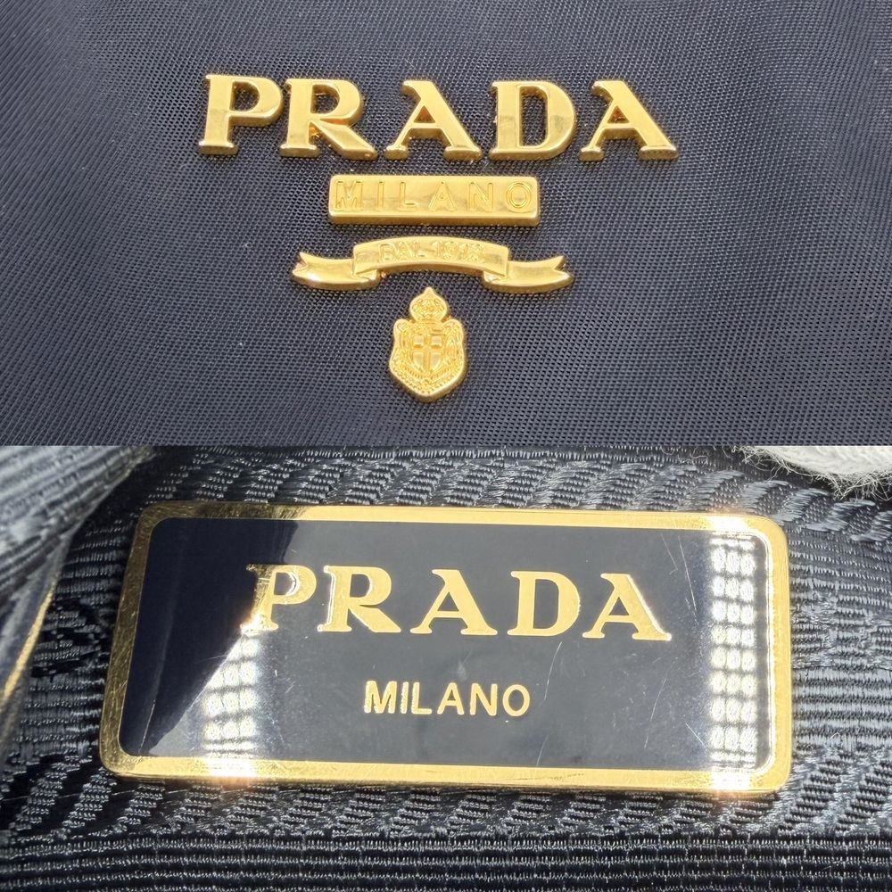 Prada 2-Way Shoulder Bag Handle Nylon Leather Navy Gold — view 5