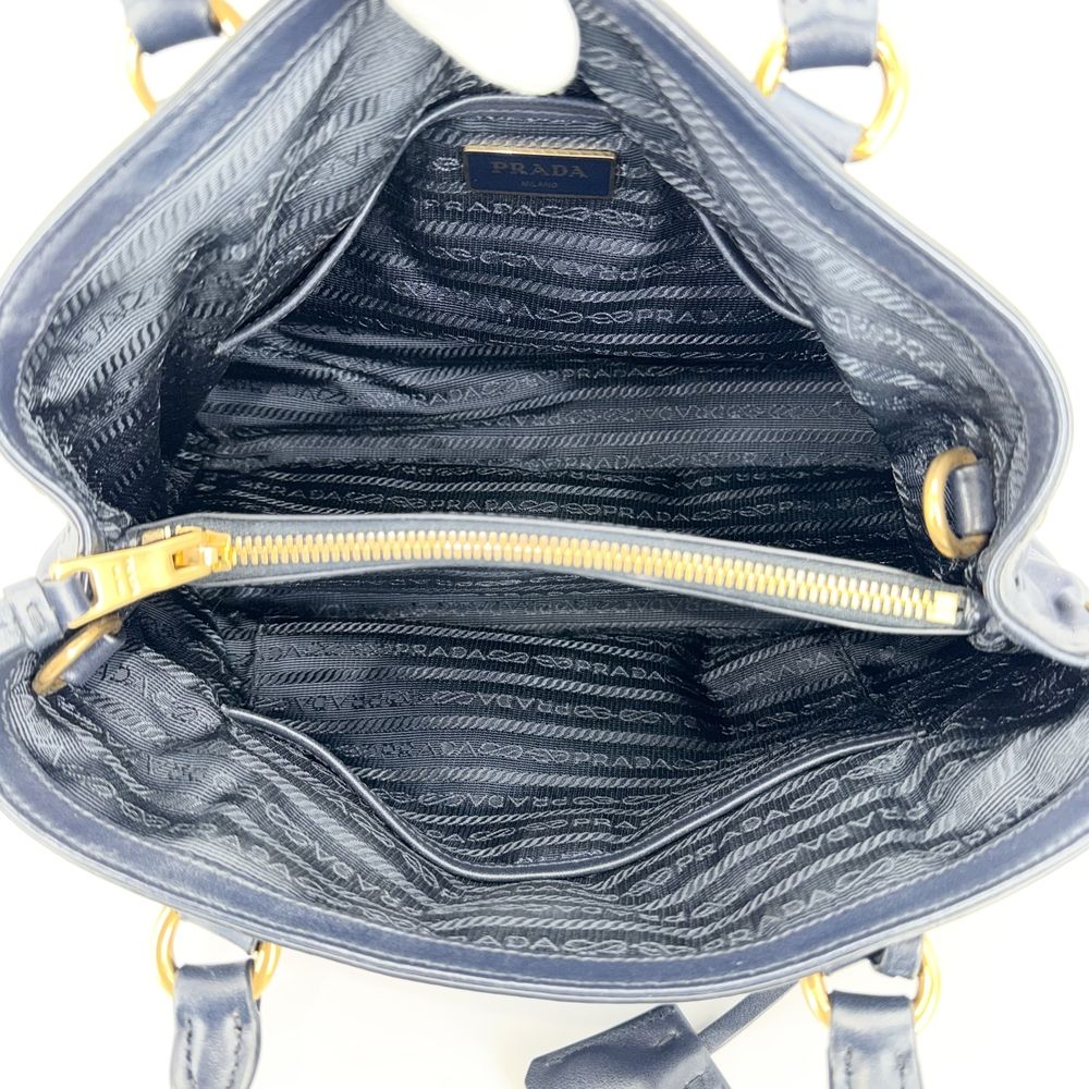 Prada 2-Way Shoulder Bag Handle Nylon Leather Navy Gold — view 4