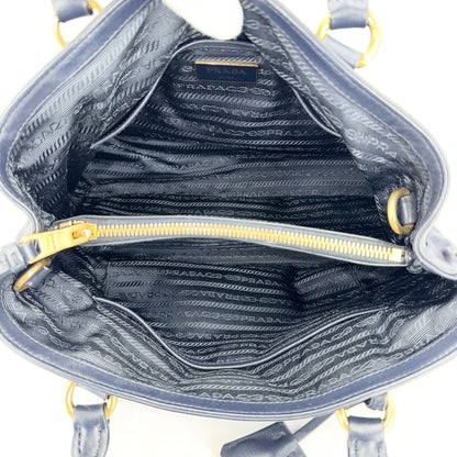 Prada 2-Way Shoulder Bag Handle Nylon Leather Navy Gold — view 4