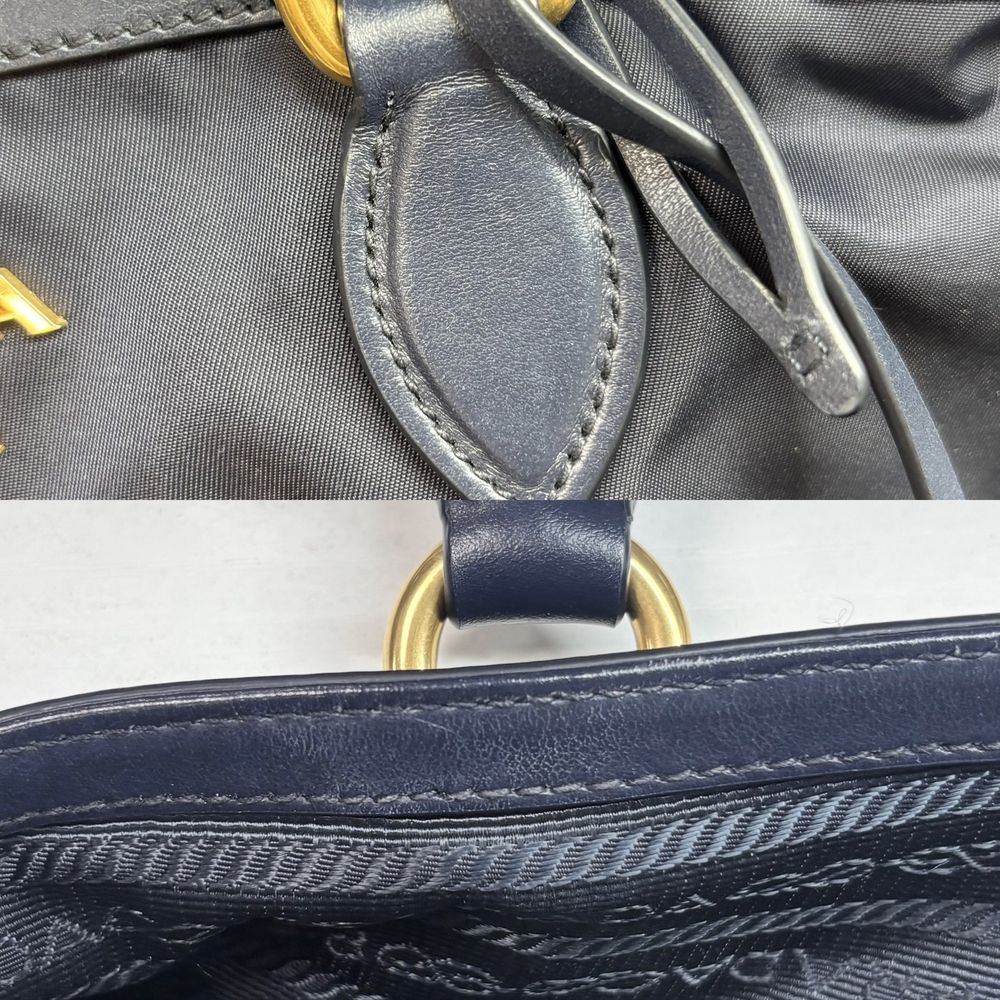 Prada 2-Way Shoulder Bag Handle Nylon Leather Navy Gold — view 8