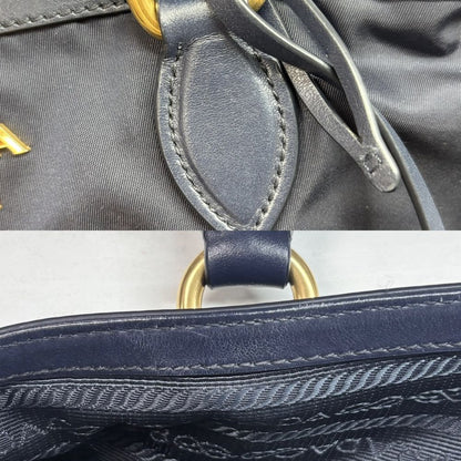 Prada 2-Way Shoulder Bag Handle Nylon Leather Navy Gold — view 8