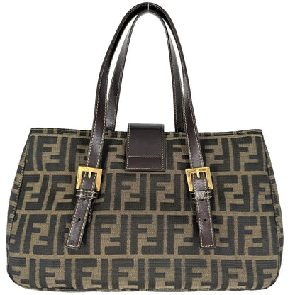Fendi Tote Zucca Handle Shoulder Bag Canvas Leather Brown Gold — view 2