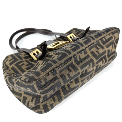 Fendi Tote Zucca Handle Shoulder Bag Canvas Leather Brown Gold — view 3