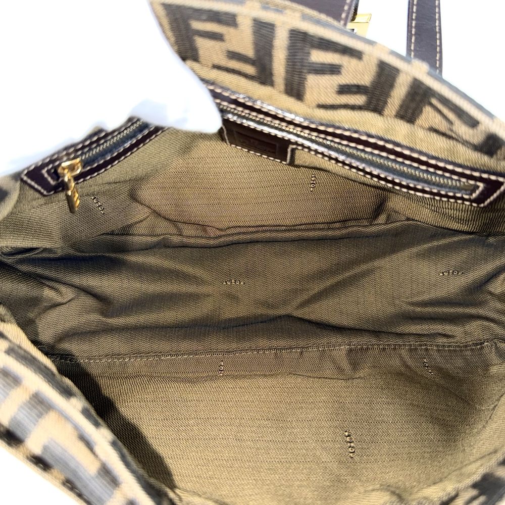Fendi Tote Zucca Handle Shoulder Bag Canvas Leather Brown Gold — view 4