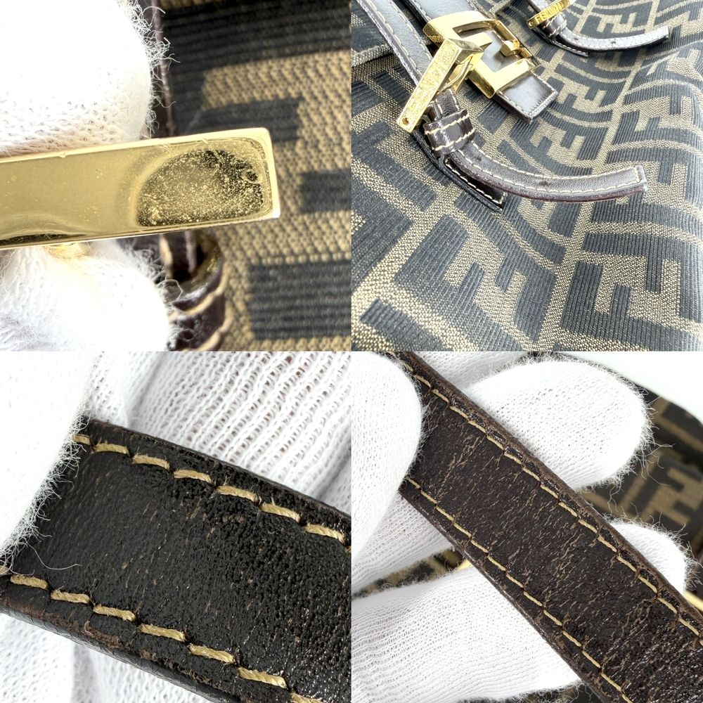 Fendi Tote Zucca Handle Shoulder Bag Canvas Leather Brown Gold — view 7