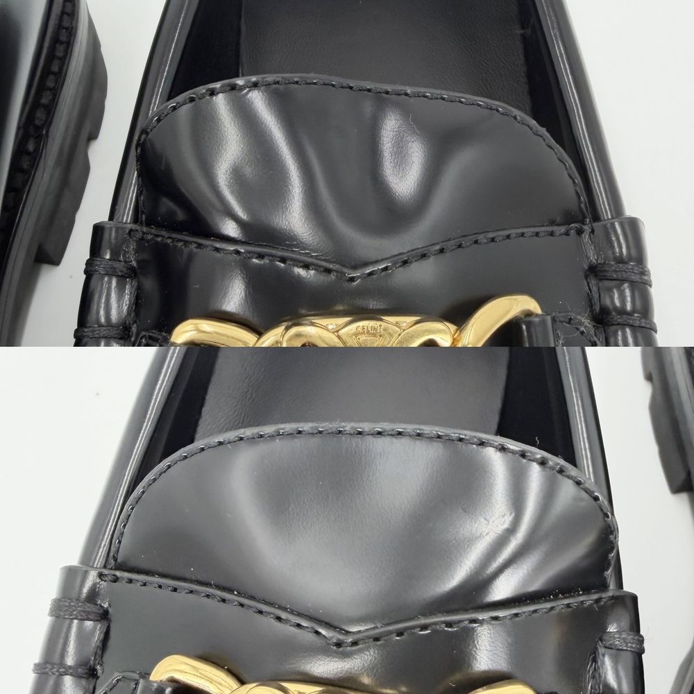 Celine Loafers Margaret Triomphe Shoes Fringe Leather Black Gold — view 7