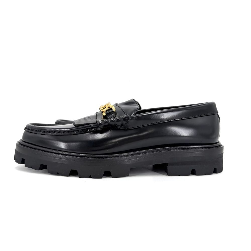 Celine Loafers Margaret Triomphe Shoes Fringe Leather Black Gold — view 3