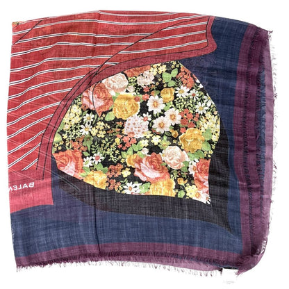 Balenciaga Scarf Floral Pattern Large Wool Silk Bordeaux Multicolor — view 2