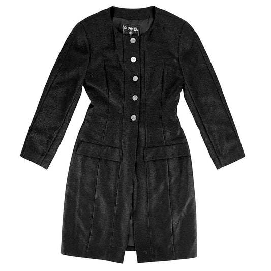 Chanel Coat No Nylon Black Wool Autumn