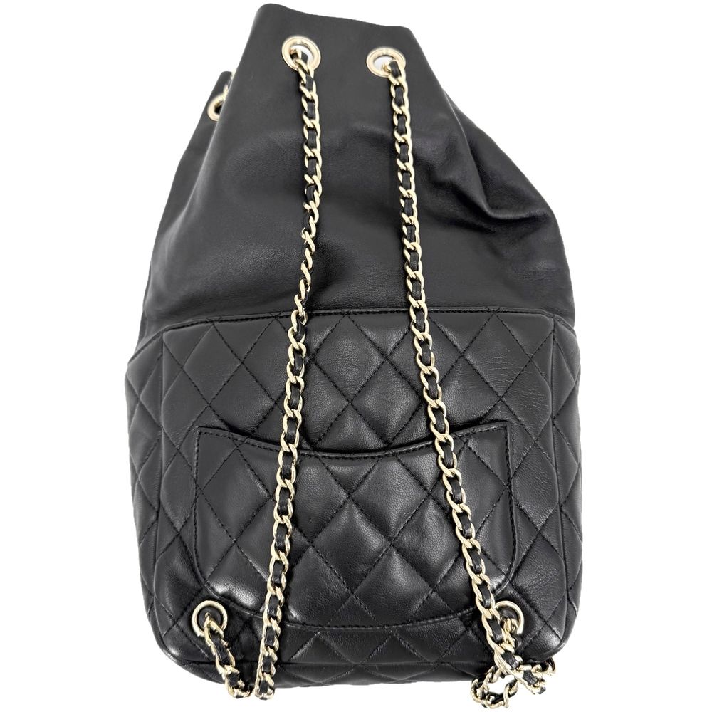 Chanel Backpack CC Logo Quilted Drawstring Leather Black Gold — view 2