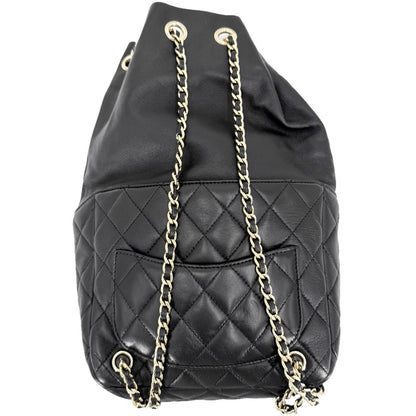 Chanel Backpack CC Logo Quilted Drawstring Leather Black Gold — view 2