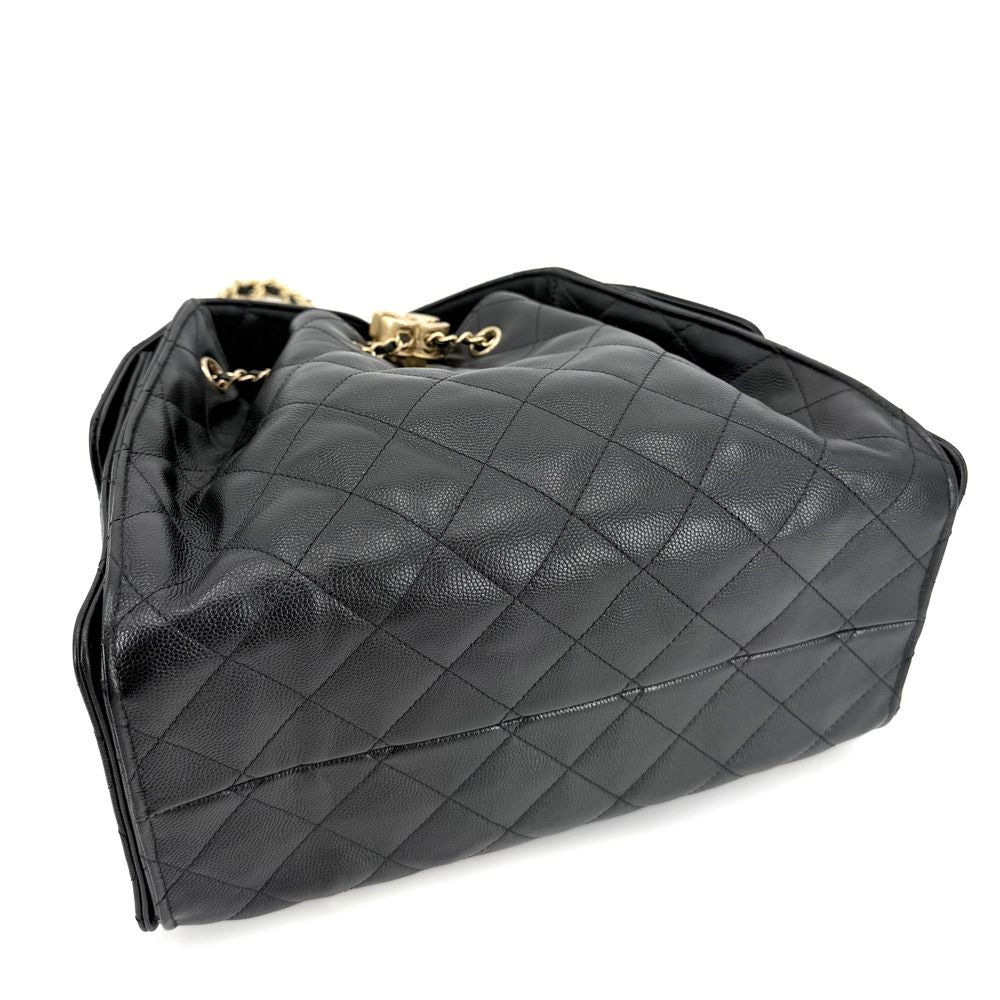 Chanel Shoulder Bag 25 Small Handle Chain CC Logo Caviar Leather Black Gold — view 3