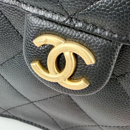 Chanel Shoulder Bag 25 Small Handle Chain CC Logo Caviar Leather Black Gold — view 7
